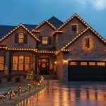 holiday lights decorating roof of home