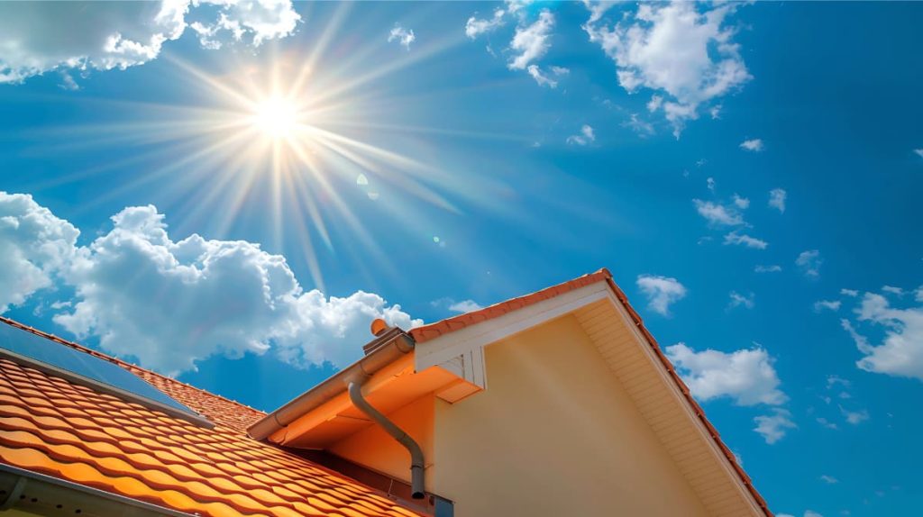 summer sun shining down on roof causing possible need for roof repair