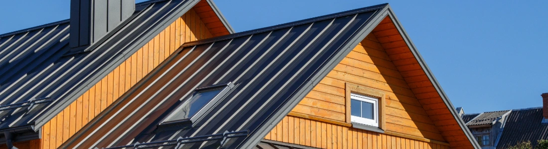 Metal roof on wood home